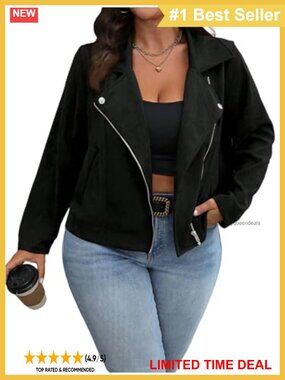 Plus Size Cropped Bomber Moto Jacket Zip Up Long Sleeve